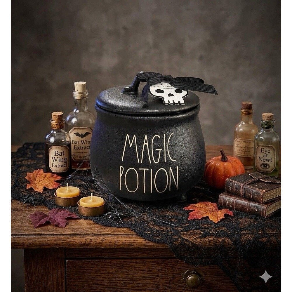 Rae Dunn MAGIC POTION Black Couldron Canister W Lid W Gasket Halloween Decor NEW